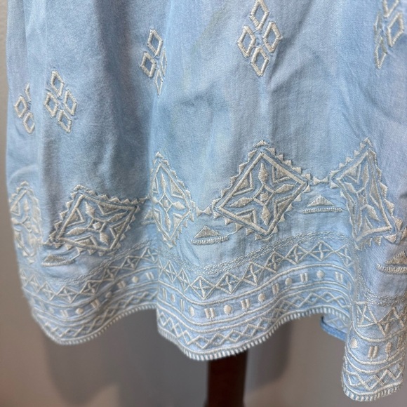 Blu Pepper Light Blue Lyocell Halter Midi Dress Embroidered Boho Resort M - Picture 3 of 8